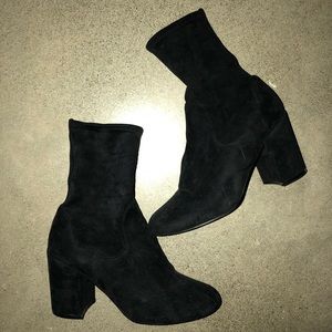 Sock Booties w/ chunky heel and rounded toe